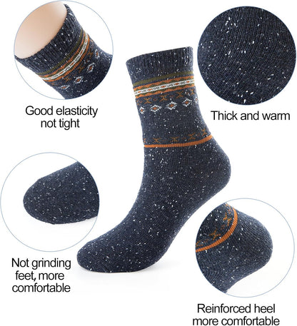 6 Pairs Womens Wool Socks Thick Knit Warm Casual Wool Cozy Crew Winter Socks Christmas Gifts
