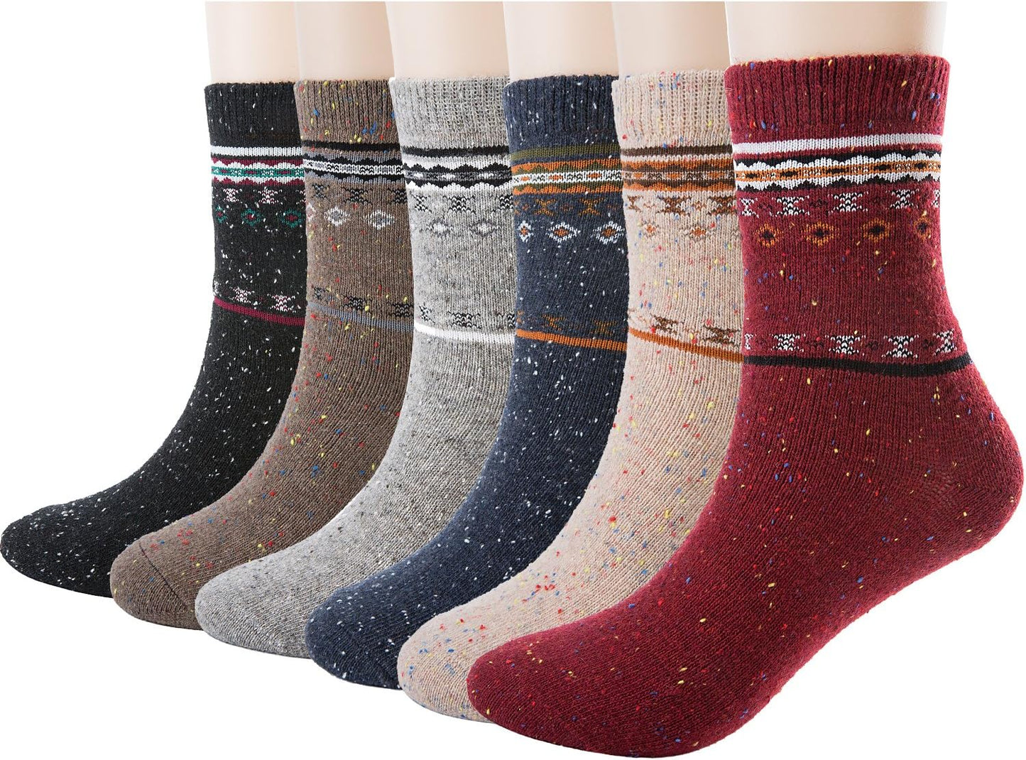 6 Pairs Womens Wool Socks Thick Knit Warm Casual Wool Cozy Crew Winter Socks Christmas Gifts