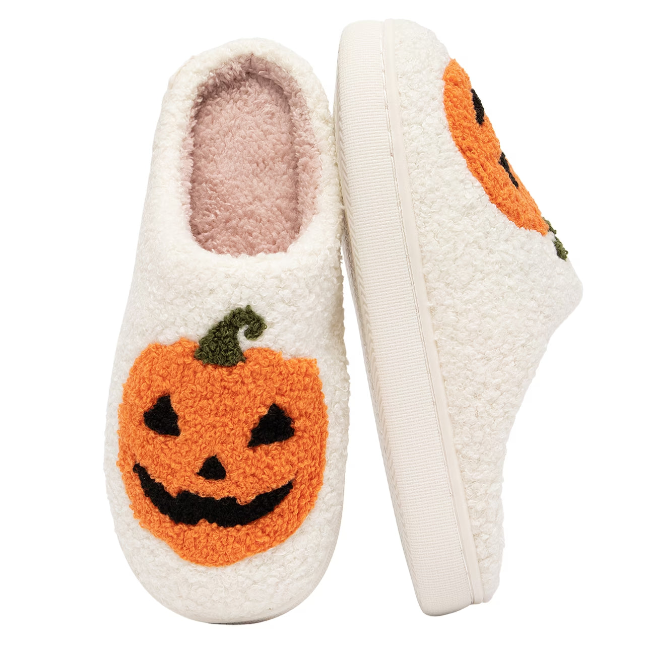 Cute Halloween Slippers for Women Perfect Soft Plush Comfy Warm Slip-On Halloween Pumpkin Slippers Fo Women Indoor Fluffy House Slippers for Women and Men Non-Slip Fuzzy Flat Slides