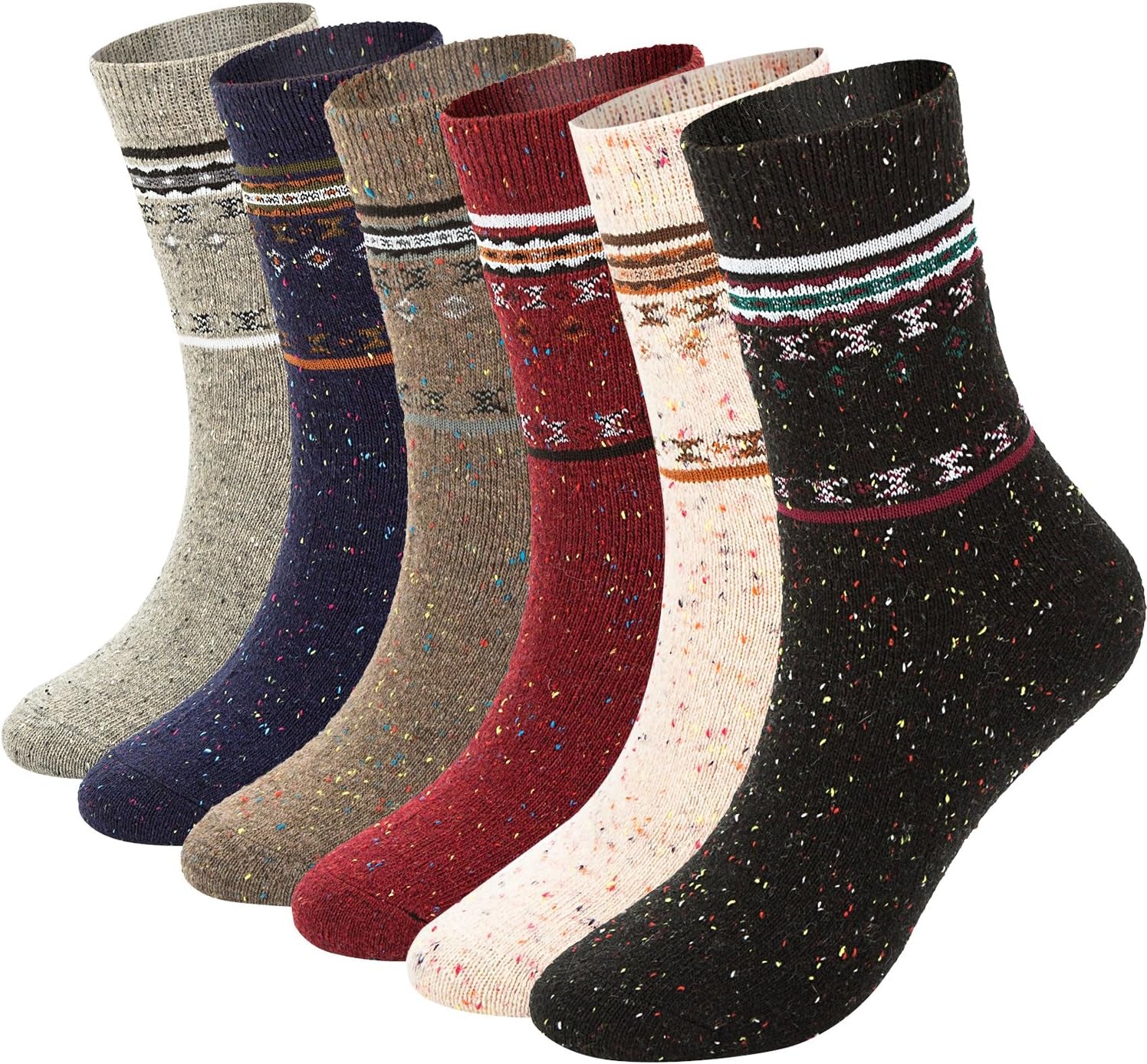 6 Pairs Womens Wool Socks Thick Knit Warm Casual Wool Cozy Crew Winter Socks Christmas Gifts